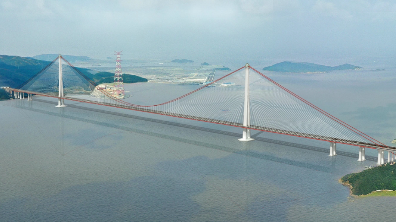 西堠門公鐵兩用大橋自浮式鑽孔平臺(tái)浮運(yùn)到位