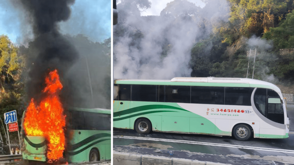 龍翔道一輛旅遊巴自焚 司機(jī)跳車逃生