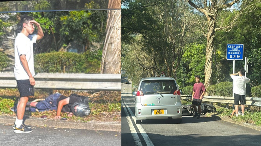 清水灣道往西貢電單車私家車相撞 鐵騎士倒地受傷