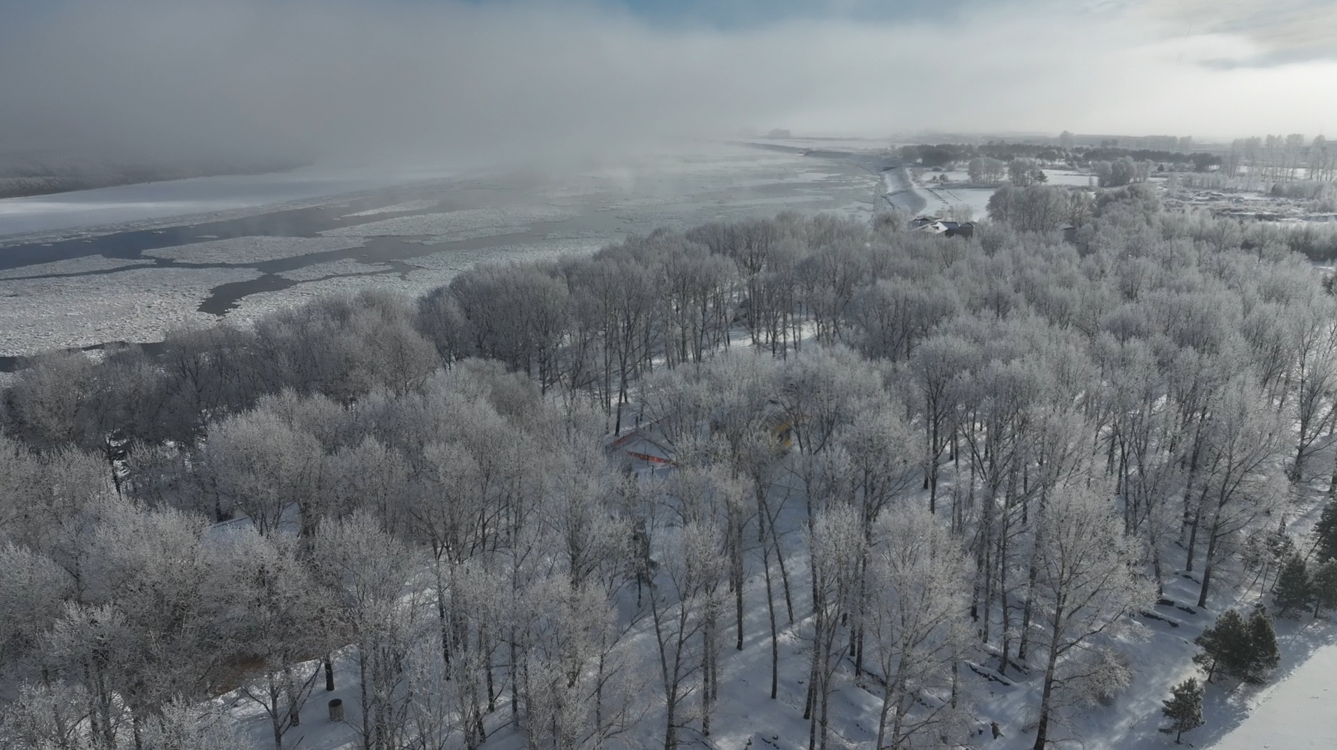 冰晶與冰排共舞！大興安嶺呼瑪縣：今冬首場霧凇醉遊人