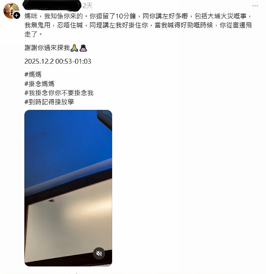 有片〡宏福苑大火：災(zāi)民睹飛蛾起舞 憶亡母難忍淚泣訴