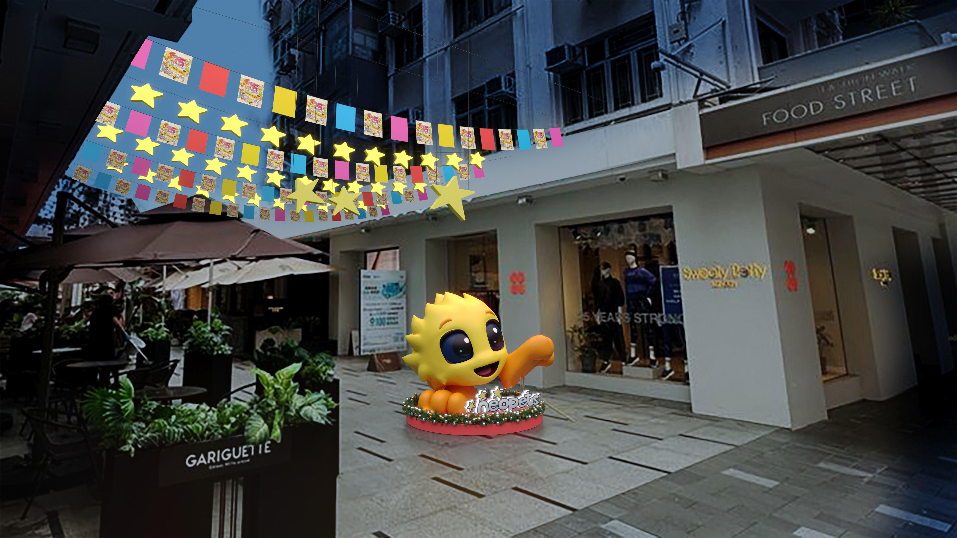 晚上在食街星光閃爍的燈飾照亮下，人氣寵物毛毛（JubJub）顯得特別可愛迷人.jpg