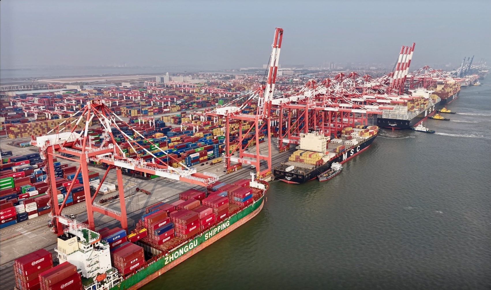 圖為：國際貨輪?？繌V州港南沙港區(qū)裝卸貨物 （韓建全 攝）.jpg